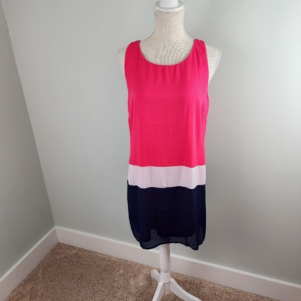 Pink Owl Sleeveless Shift Halter Back Color Block Dress Size Small